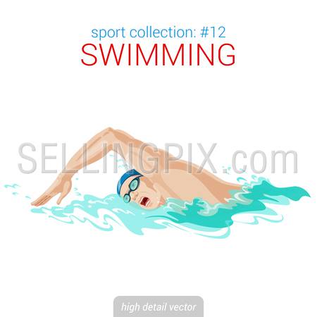 Sportsmen vector collection. Swimmer man crawl stroke pool competition. Sportsman high detail illustration.