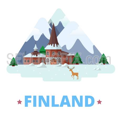 Finland country magnet design template. Flat cartoon style historic sight showplace web site vector illustration. World vacation travel Europe European collection. Santa Claus Village Residence.
