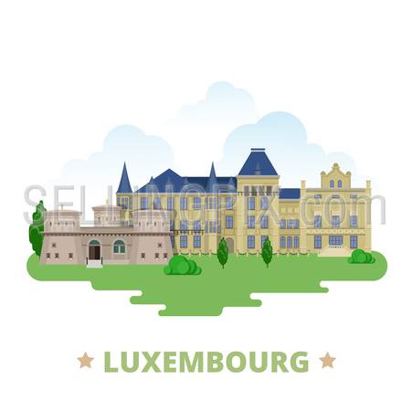 Luxembourg country magnet design template. Flat cartoon style historic sight showplace web site vector illustration. World vacation travel Europe European collection. Fort Thungen Grand Ducal Palace.
