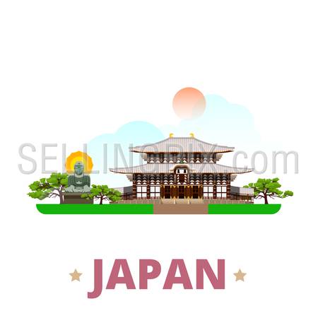 Japan country design template. Flat cartoon style historic sight showplace web site vector illustration. World vacation travel sightseeing Asia Asian collection. Great Buddha Kamakura Todai-Ji Nara.