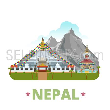 Nepal country badge fridge magnet whimsical design template. Flat cartoon style historic sight showplace web site vector illustration. World vacation travel sightseeing Asia Asian collection.
