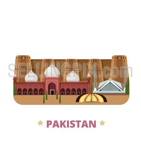 Pakistan country badge fridge magnet whimsical design template. Flat cartoon style historic sight showplace web site vector illustration. World vacation travel sightseeing Asia Asian collection.
