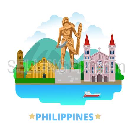 Philippines country badge fridge magnet whimsical design template. Flat cartoon style historic sight showplace web site vector illustration. World vacation travel sightseeing Asia Asian collection.
