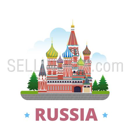 Russia country badge fridge magnet whimsical design template. Flat cartoon style historic sight showplace web site vector illustration. World vacation travel sightseeing Asia Asian collection.