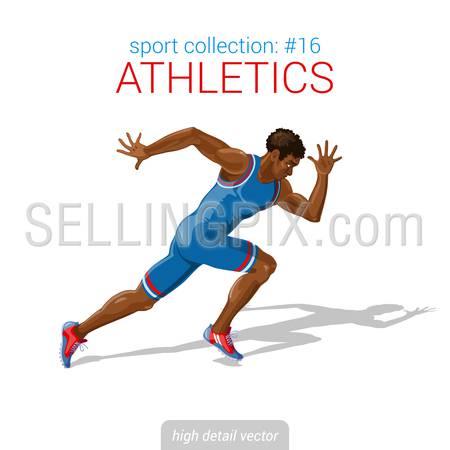 Sportsmen vector collection. Runner black man athlete sprinter. Sportsman high detail illustration.