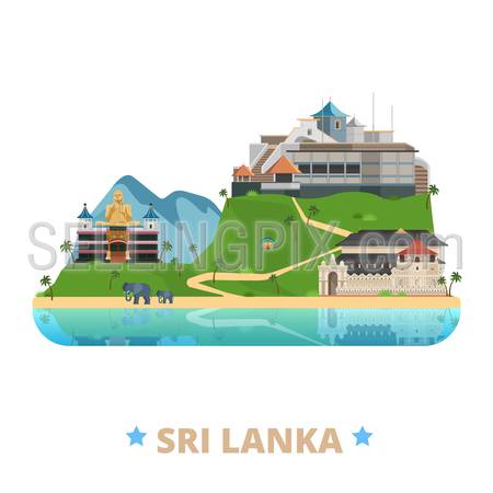 Sri Lanka country badge fridge magnet whimsical design template. Flat cartoon style historic sight showplace web site vector illustration. World vacation travel sightseeing Asia Asian collection.