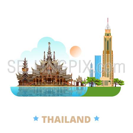 Thailand country badge fridge magnet whimsical design template. Flat cartoon style historic sight showplace web site vector illustration. World vacation travel sightseeing Asia Asian collection.