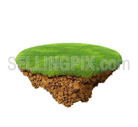 Little fine island / planet. A piece of land in the air. Empty lawn. Detailed ground in the base. To use as background for your concept.