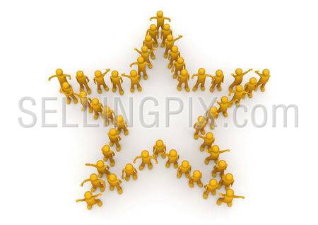 Star contour formed by funny 3d characters. Concept of internet favorities. Crowds collection.