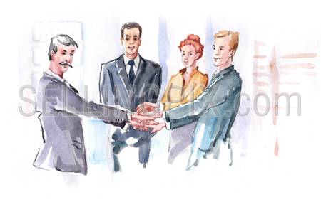 Watercolor paining business people teamwork concept. High resolution watercolors collection.