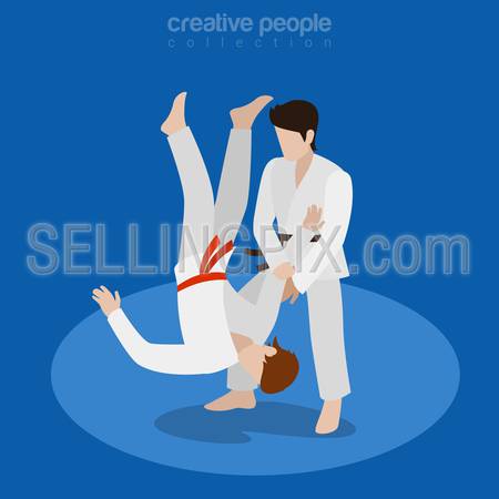 Isometric karate fight sports concept. Flat 3d isometry web site conceptual vector illustration. Creative people collection.
