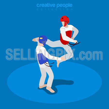 Isometric wrestling fight championship sports concept. Flat 3d isometry web site conceptual vector illustration. Creative people collection.