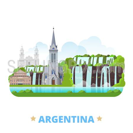 Argentina country badge fridge magnet design template. Flat cartoon style historic sight showplace web site vector illustration. World vacation travel sightseeing South America collection.