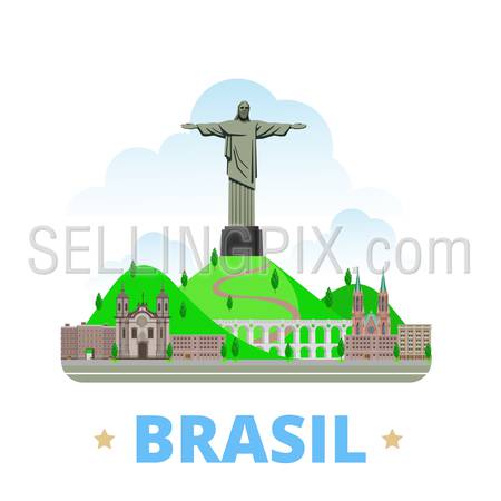 Brazil country badge fridge magnet design template. Flat cartoon style historic sight showplace web site vector illustration. World vacation travel sightseeing South America collection.