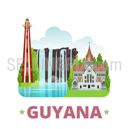 Guyana country badge fridge magnet design template. Flat cartoon style historic sight showplace web site vector illustration. World vacation travel sightseeing South America collection.