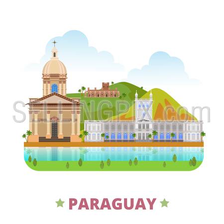 Paraguay country badge fridge magnet design template. Flat cartoon style historic sight showplace web site vector illustration. World vacation travel sightseeing South America collection.