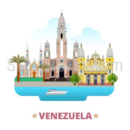 Venezuela country badge fridge magnet design template. Flat cartoon style historic sight showplace web site vector illustration. World vacation travel sightseeing South America collection.