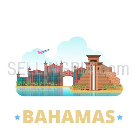 Bahamas country badge fridge magnet design template. Flat cartoon style historic sight showplace web site vector illustration. World vacation travel sightseeing North America collection.