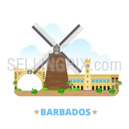 Barbados country badge fridge magnet design template. Flat cartoon style historic sight showplace web site vector illustration. World vacation travel sightseeing North America collection.
