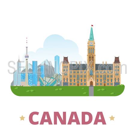 Canada country badge fridge magnet design template. Flat cartoon style historic sight showplace web site vector illustration. World vacation travel sightseeing North America collection.