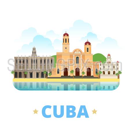 Cuba country badge fridge magnet design template. Flat cartoon style historic sight showplace web site vector illustration. World vacation travel sightseeing North America collection.