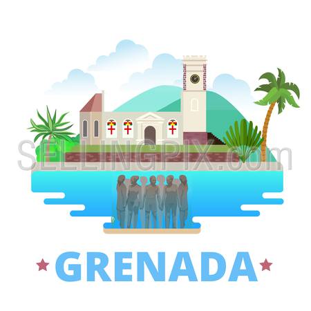 Grenada country badge fridge magnet design template. Flat cartoon style historic sight showplace web site vector illustration. World vacation travel sightseeing North America collection.