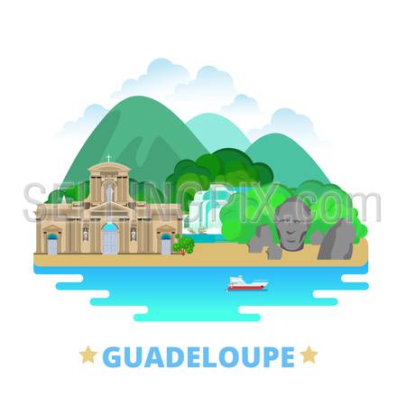 Guadeloupe country badge fridge magnet design template. Flat cartoon style historic sight showplace web site vector illustration. World vacation travel sightseeing North America collection.