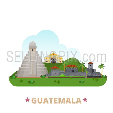 Guatemala country badge fridge magnet design template. Flat cartoon style historic sight showplace web site vector illustration. World vacation travel sightseeing North America collection.