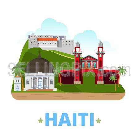 Haiti country badge fridge magnet design template. Flat cartoon style historic sight showplace web site vector illustration. World vacation travel sightseeing North America collection.