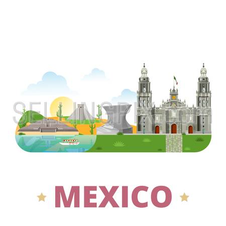 Mexico country badge fridge magnet design template. Flat cartoon style historic sight showplace web site vector illustration. World vacation travel sightseeing North America collection.