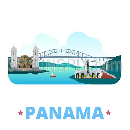 Panama country badge fridge magnet design template. Flat cartoon style historic sight showplace web site vector illustration. World vacation travel sightseeing North America collection.