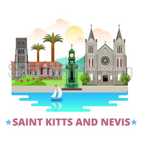 Saint Kitts and Nevis country badge fridge magnet design template. Flat cartoon style historic sight showplace web site vector illustration. World vacation travel sightseeing North America collection.