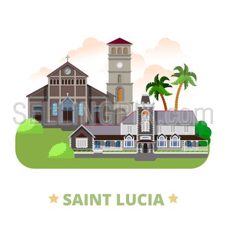 Saint Lucia country badge fridge magnet design template. Flat cartoon style historic sight showplace web site vector illustration. World vacation travel sightseeing North America collection.