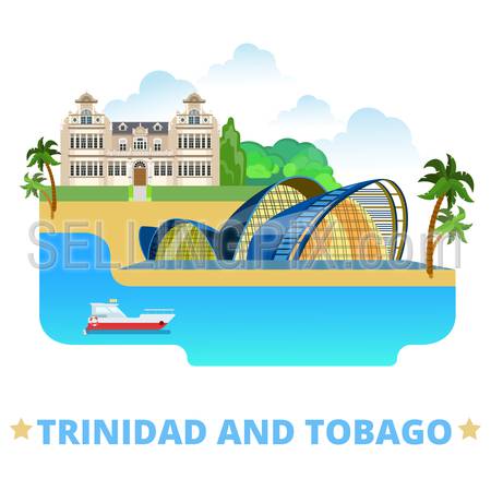 Trinidad and Tobago country badge fridge magnet design template. Flat cartoon style historic sight showplace web site vector illustration. World vacation travel sightseeing North America collection.