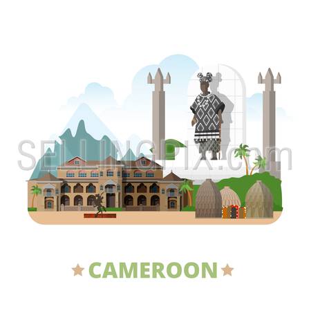 country badge fridge magnet whimsical design template. Flat cartoon style historic sight showplace web site vector illustration. World vacation travel sightseeing Africa African collection.