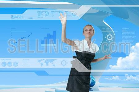 Future Style Interface Navigating By Attractive Blonde (outstanding business people in interiors / interfaces series)