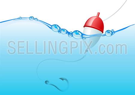 My popular image now VECTOR! Float, fishing line and hook underwater. Conceptual background to put your object, logo or text, realize any design idea.