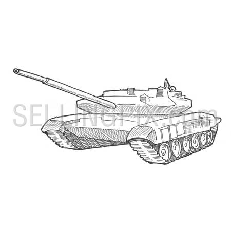 Engraving style hatching pen pencil painting illustration tank war image. Engrave hatch lithography drawing collection.
