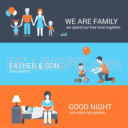 Family parenting children kids people concept flat icons set of parents mother father girl boy son daughter and website click for infographics design web elements vector illustration.