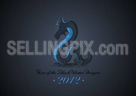 2012 is Year of Black Water Dragon: vector concept of New Year 2012 illustration for greeting card, calendar cover