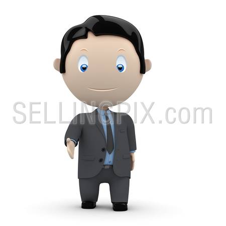 Welcome! Social 3D characters: businessman hand for shake, welcome or greeting. New constantly growing collection of expressive unique multiuse people images. Concept for welcoming illustration.