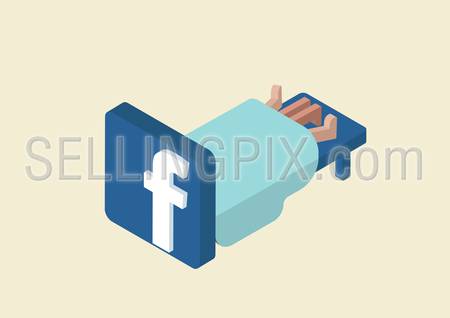 Flat style vector isometric illustration concept of brand Facebook. Couple having sex under blanket on bed facebook like bedhead.
