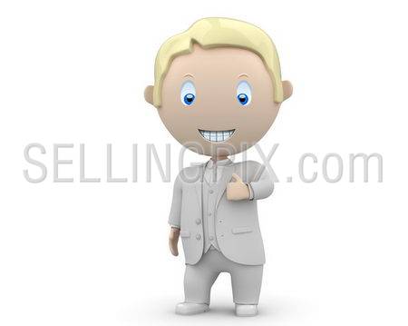 Like it! Social 3D characters: smiling businessman showing big finger. New constantly growing collection of expressive unique multiuse people images. Concept for social like illustration. Isolated.