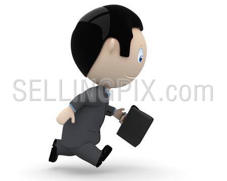 Manager in a hurry. Social 3D characters businessman carry briefcase in haste. New constantly growing collection of expressive multiuse people images. Concept for time is money illustration. Isolated.