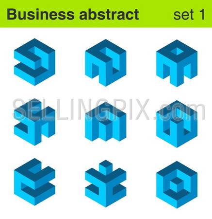 Business blue vector logo template set.Logic icon