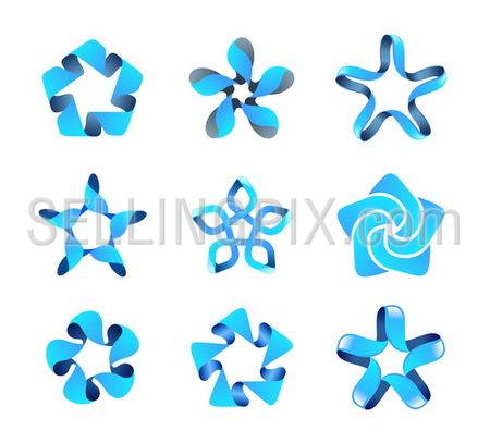 Business blue vector abstract logo template set. 5 point star in plot of icon design