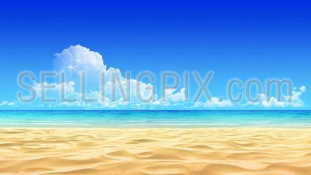 Idyllic tropical sand beach background. No noise, clean, extremely detailed 3d render. Concept for rest, relaxation, holidays, spa, resort design.