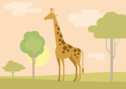 Giraffe savanna flat design cartoon vector wild animals. Flat zoo children collection.