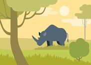 Rhino savanna flat design cartoon vector wild animals rhinoceros. Flat zoo children collection.