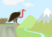 Griffin vulture predator on rock nest mountains flat design cartoon vector wild animals birds. Flat zoo nature children collection.